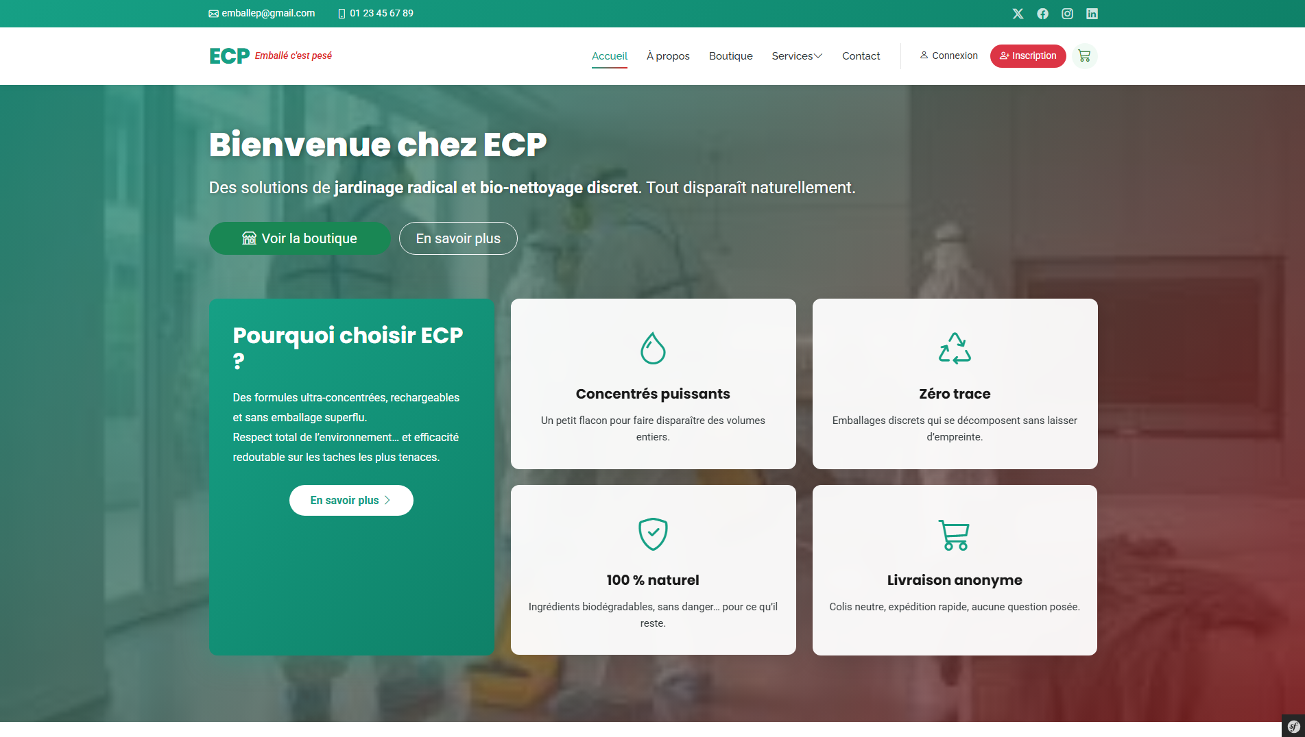 Site de e-commerce - Vente de produit d'entretien et prise de rendez-vous